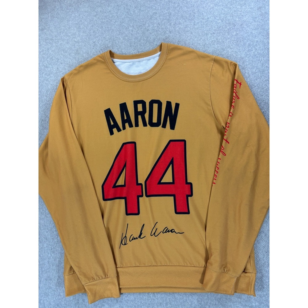 Milwaukee Brewers HANK AARON Retro Baseball Crew‎ Sweatshirt (Men's XL) Yellow